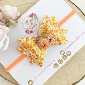 Pumpkin Halloween Glitter Bow Headband or Clip