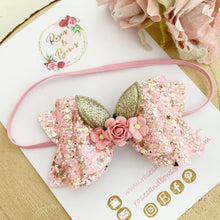 Load image into Gallery viewer, Pink Bunny Ears Glitter Hair Bow Headband or Clip - Pink Sequin Bunny Rabbit Ears Hair Bow
