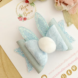 Blue Bunny Ears Easter Hair Bow Headband or Clip