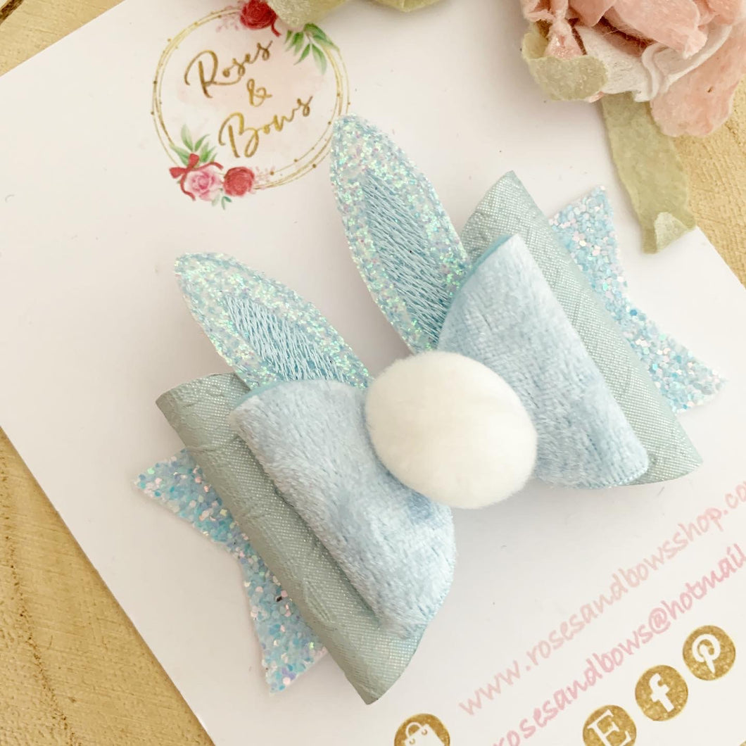 Blue Bunny Ears Easter Hair Bow Headband or Clip