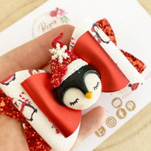 Load image into Gallery viewer, Christmas Red Penguin Hair Bow Clip or Headband
