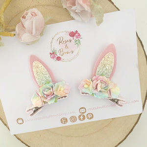 Rainbow Stand Up Bunny Ear Clips - Easter Bunny Clips