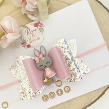 Load image into Gallery viewer, Easter bunny Silver and Pink Glitter Hair Bow Hair Clip or Headband
