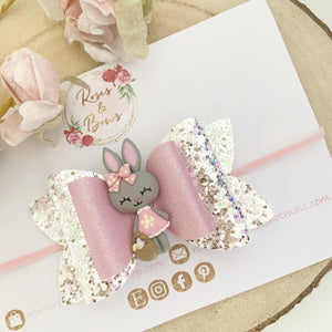 Easter bunny Silver and Pink Glitter Hair Bow Hair Clip or Headband