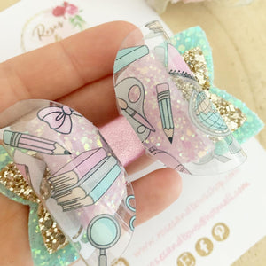 School Transparent Glitter Bow Headband or Clip