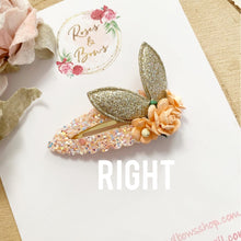 Load image into Gallery viewer, Peach and gold Dainty Bunny Ears Easter Snap Clip
