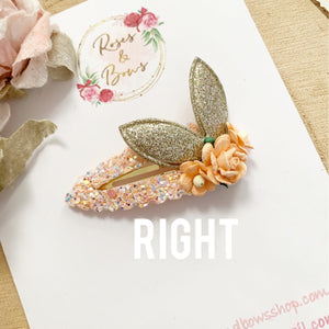 Peach and gold Dainty Bunny Ears Easter Snap Clip