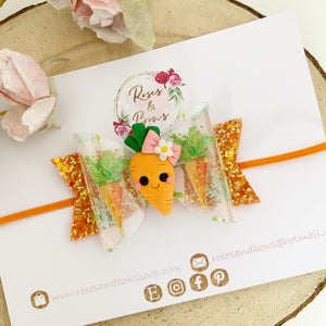 Transparent and Glitter Carrot Hair Bow Headband or Clip