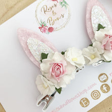 Load image into Gallery viewer, Pink and White Stand Up Bunny Ear Clips - Easter Bunny Clips
