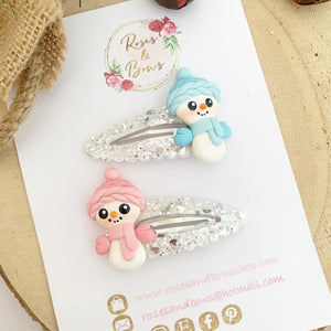 Snowman glitter snap clip set