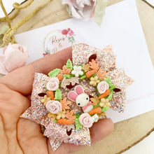 Load image into Gallery viewer, Easter Bunny Wreath Hair Bow Headband or Clip
