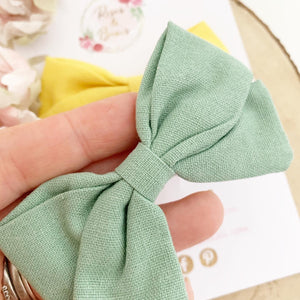 Yellow and Green Cotton Hair Bow Headband or Clip set of 2