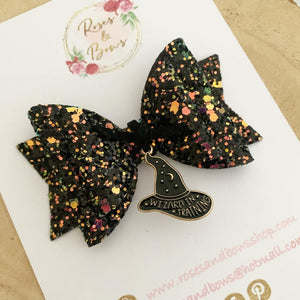 Wizard Glitter Bow Headband or Clip