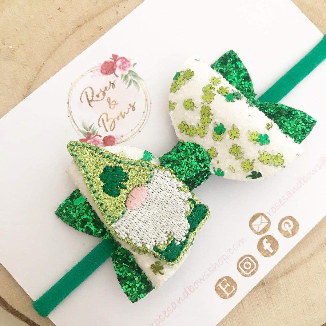 St Patrick’s Day Gonk Gnome Hair Bow Headband or Clip