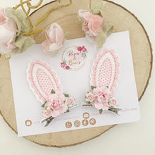 Load image into Gallery viewer, Pink and White Stand Up Bunny Ear Clips - Easter Bunny Clips
