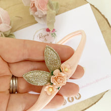Load image into Gallery viewer, Dainty Bunny Ears Easter headband - Peach and Gold Headband
