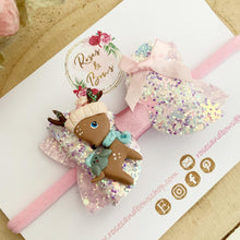Load image into Gallery viewer, Pink Christmas reindeer Hair Bow Headband or Clip
