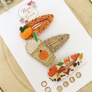 Pumpkin spice scalloped snap clip set