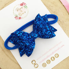 Load image into Gallery viewer, Royal Blue Glitter Hair Bow - Blue Glitter Hair Bow Hair Clip or Headband
