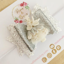 Load image into Gallery viewer, White and Silver Christmas Tree Hair Bow Clip or Headband
