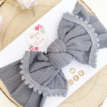 Load image into Gallery viewer, Grey Nylon Pom Pom Trim Headwrap Headband
