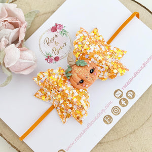 Pumpkin Halloween Glitter Bow Headband or Clip