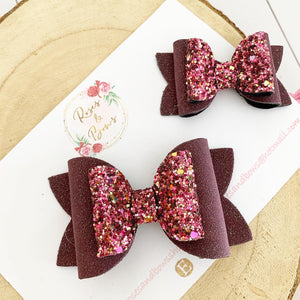 Berry Fall Glitter and leatherette Hair Bow Headband or Clip