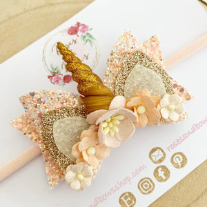 Unicorn horn crown Glitter Hair Bow Headband or Clip