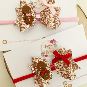 Christmas Gingerbread Hair Bow Headband or Clip