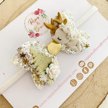 Load image into Gallery viewer, Gold Christmas Deer Hair Bow Clip or Headband
