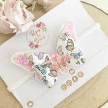 Load image into Gallery viewer, Butterfly Glitter Hair Bow Headband or Clip
