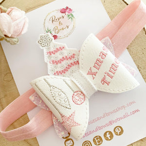 Pink Christmas Tree Glitter Bow Headband or Clip