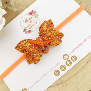 Orange Pumpkin Charm Glitter Bow Headband or Clip