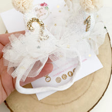 Load image into Gallery viewer, White &amp; Gold Mini Birthday Party Hat - cake smash prop - birthday accessory
