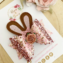 Load image into Gallery viewer, Bunny Ears Glitter Hair Bow Headband or Clip - Pink Sequin Bunny Rabbit Ears Hair Bow
