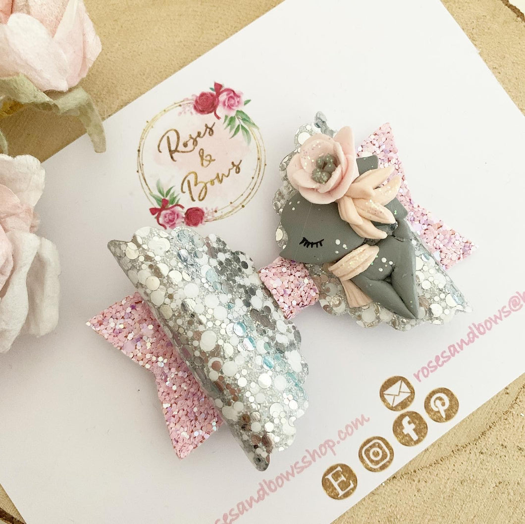 Pink and Silver Deer Hair Bow Headband or Clip