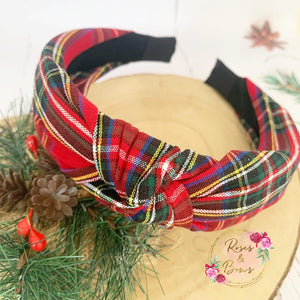 Christmas red tartan knot headband - Alice band headband