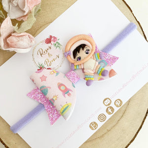 Space astronaut and rocket Hair Bow Headband or Clip