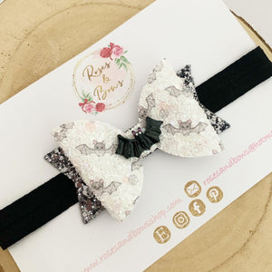 Bat Halloween Glitter Bow Headband or Clip