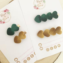 Load image into Gallery viewer, Velvet Heart Valentines clip set - Mustard and Green Clip Set
