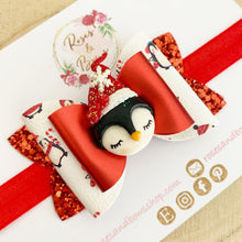 Load image into Gallery viewer, Christmas Red Penguin Hair Bow Clip or Headband
