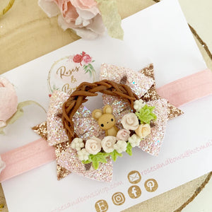 Easter Bunny Wreath Hair Bow Headband or Clip