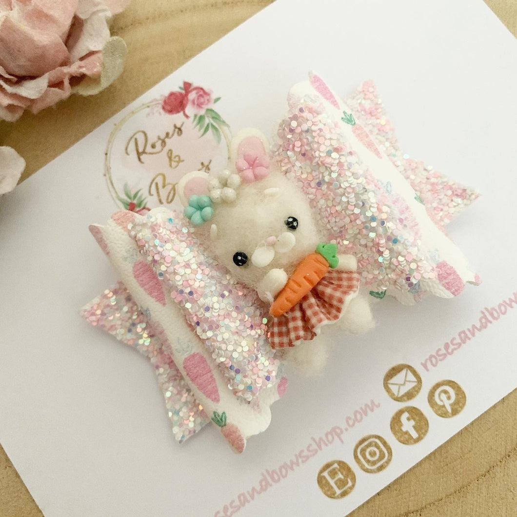 Fluffy Easter Bunny Hair Bow Headband or Clip