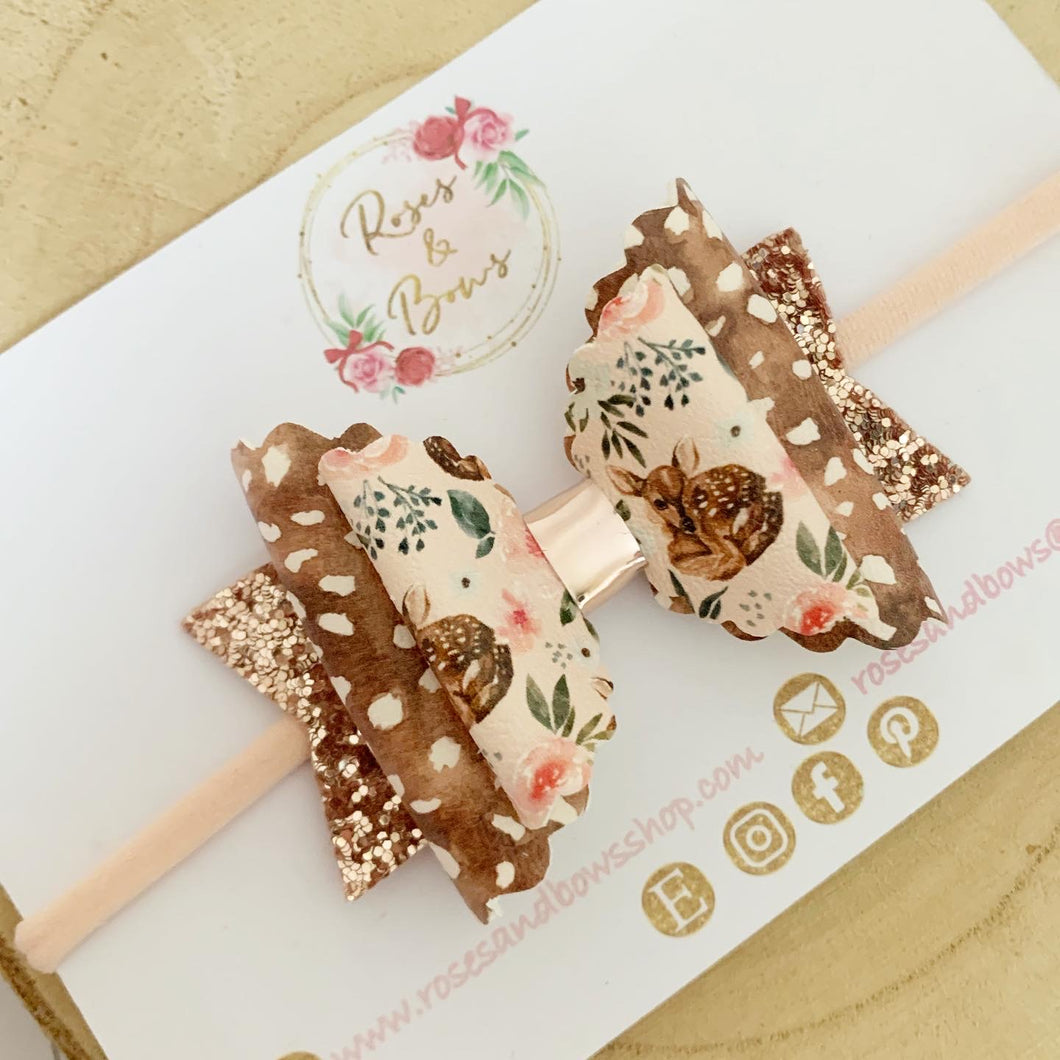 Rose gold Hair Bow Headband or Clip