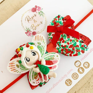 Christmas Fairy Hair Bow Clip or Headband