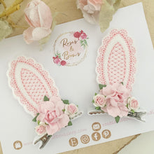 Load image into Gallery viewer, Pink and White Stand Up Bunny Ear Clips - Easter Bunny Clips
