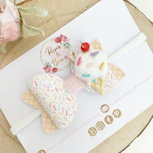 Ice Cream Hair Bow Headband or Clip