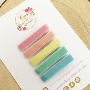 Pastel Velvet Ribbon Fringe Clips Pack 5 - Small Clips - Mini Clips - Clip Pack - Baby Hair Clips - Toddler Hair Clips - Lined hair clip