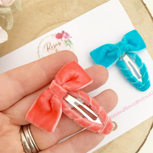 Velvet snap clip set - fringe clip set black, coral and turquoise