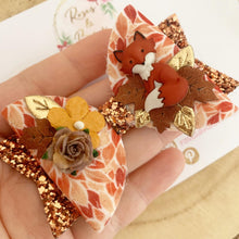 Load image into Gallery viewer, Fox Fabric and Glitter Bow Headband or Clip
